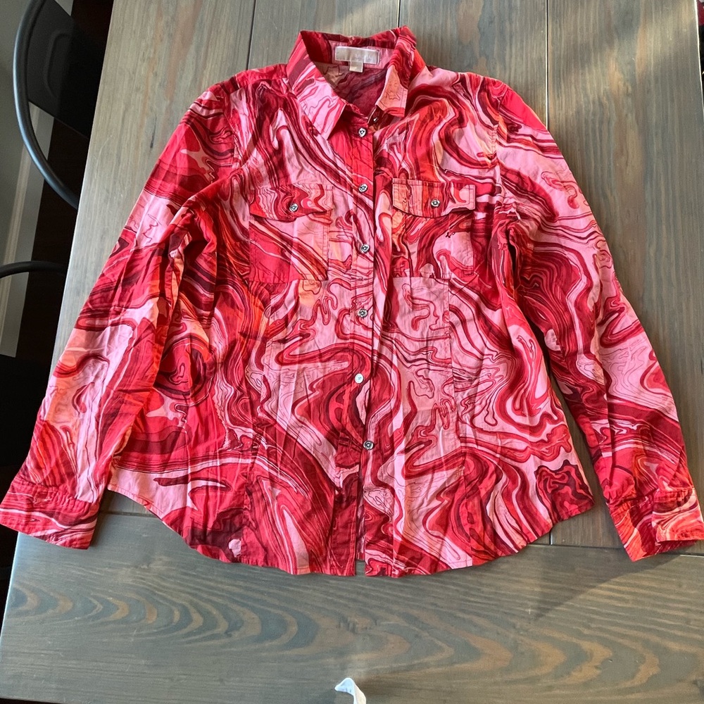 Orange Michael Kors button down shirt.